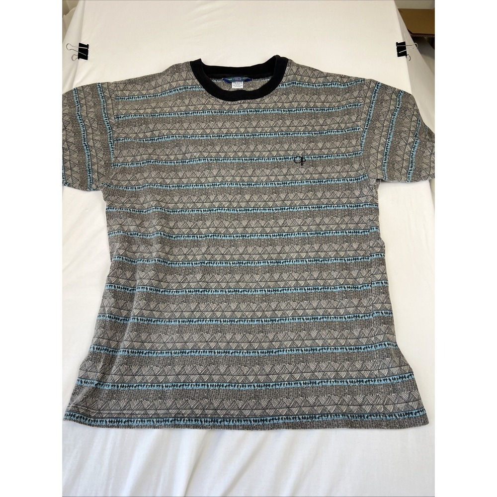 Vintage Ocean Pacific Mens Striped Surf Skate 80s Tee Made USA Multicolor Large